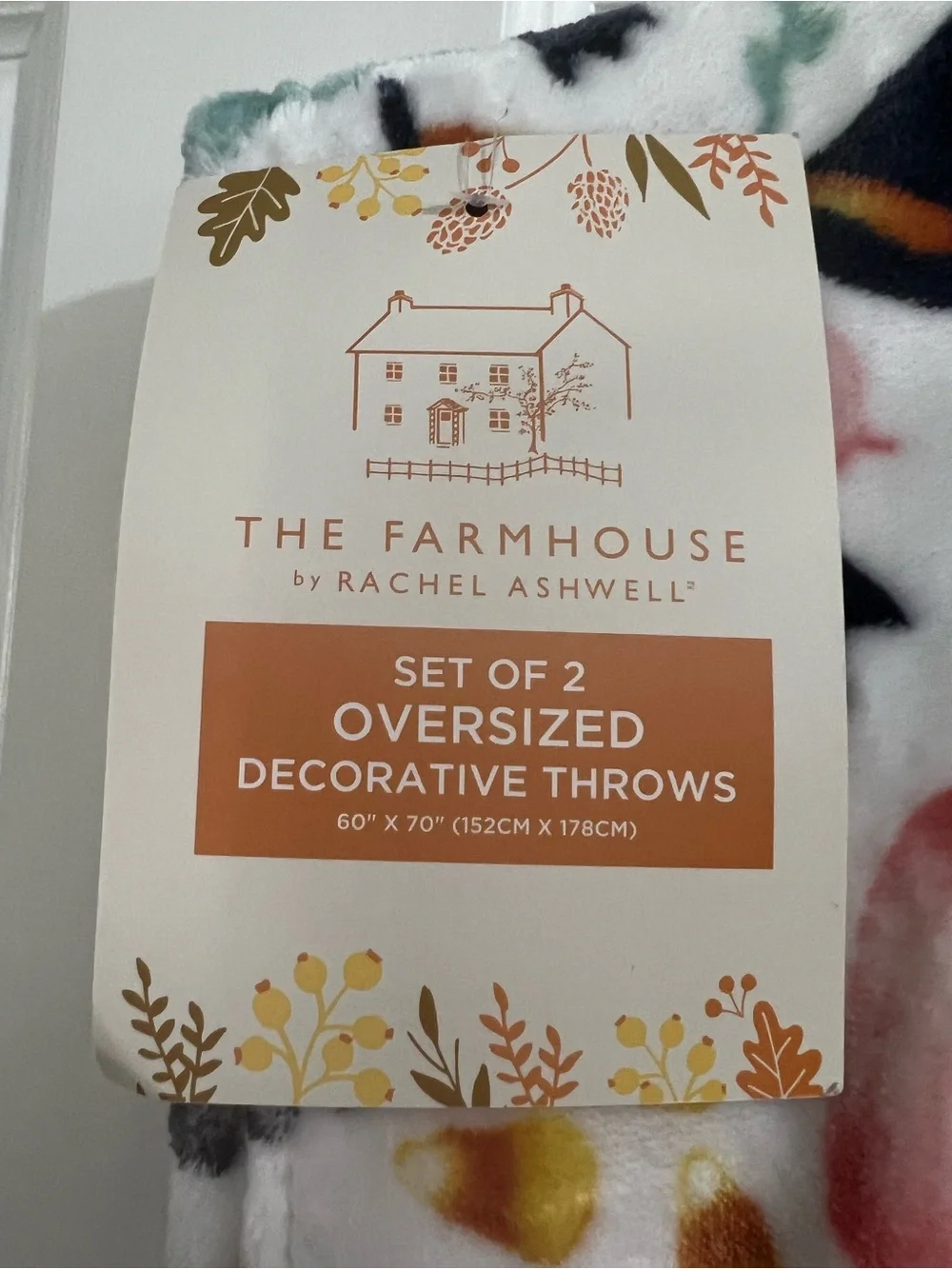 The Farmhouse Halloween Plush Throw Blanket in White Ghost & Pumpkin Print